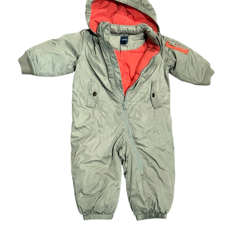 GAP Light Green Snowsuit with Orange Lining Size 12-18 Months